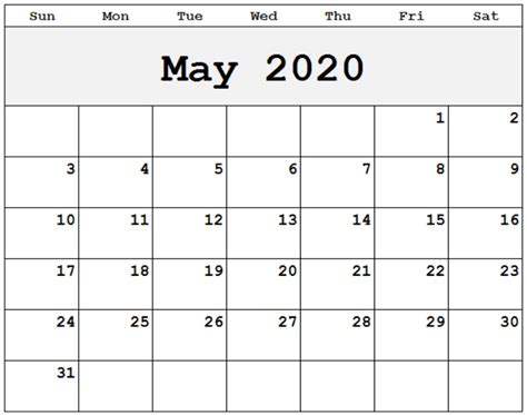May 2020 Printable Calendar Free Templates Calendar Letters