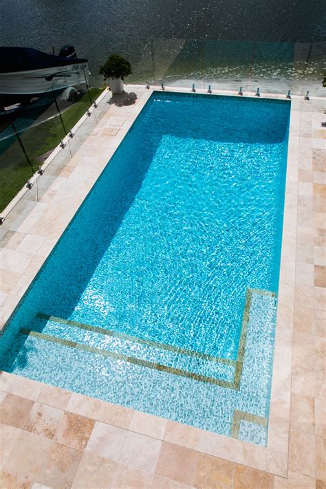 8m X 4m Concrete Designer Pool With White Pearl Mosaic Tiles And A Travertine Step Edge In