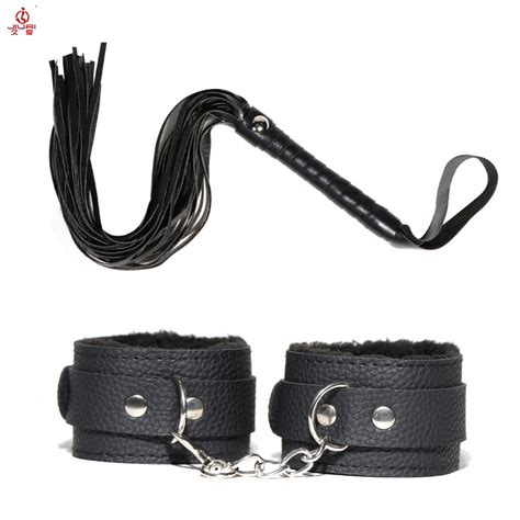 2022 luck jiuai sexy leather bondage sets bdsm kit handcuffs whip nipple clamps cross buckle