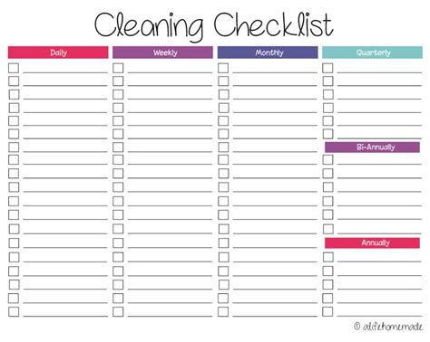 Blank Cleaning Schedule Template