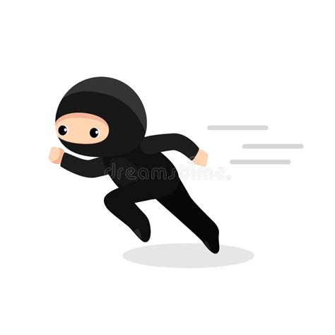 Cute Cartoon Ninja Running Isolated On White Background Stock Vector