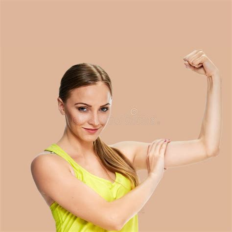 Beauty Girl Fitness Portrait Showing Her Biceps Stock Image Image Of