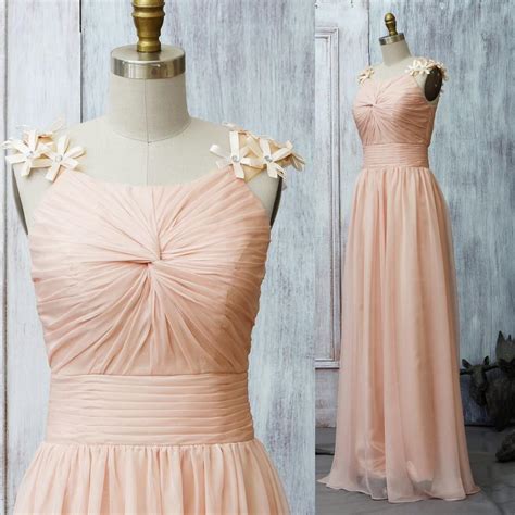 2015 Light Pink Bridesmaid Dress Hand Flowers Chiffon Rosette Dress