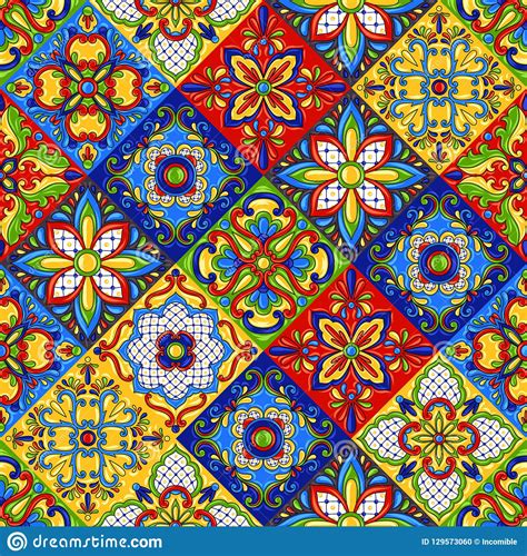 Mexican Talavera Ceramic Tile Seamless Pattern Stock Vector