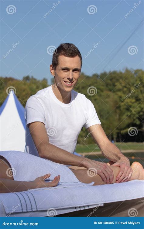 Man Giving Massage To Young Brunette Outdoors Stock Image Image Of Chinese Healthy 60140485