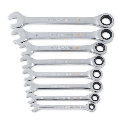Gearwrench 90 Tooth Metric Ratcheting Combination Wrench Set With Tray 8 Piece The Home