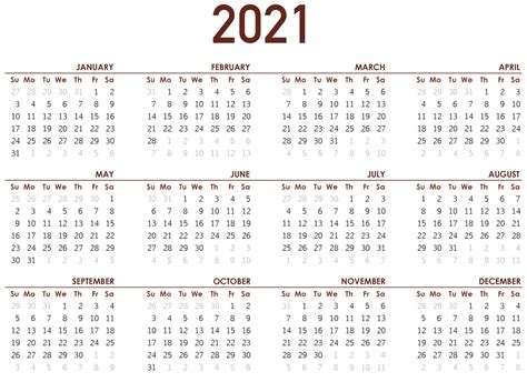 Printable Yearly 2021 Calendar Template Printable Yearly Calendar