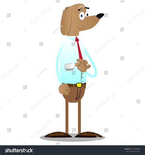 Cartoon Illustrated Business Dog Drinking Coffee Stock Vector Royalty