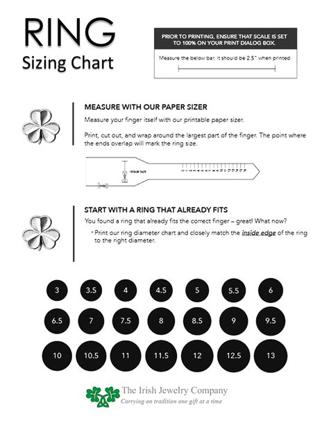 Ring Size Ring Sizing Chart And Tool The Irish Jewelry Company