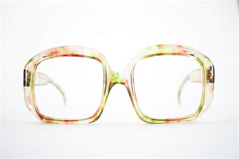 Vintage 70s Glasses Oversized Clear Rainbow Eyeglass Frame Nos Square 1970s Eyeglasses