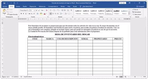 Plantilla De Inventario Excel Y Word En Word Gratis Riset