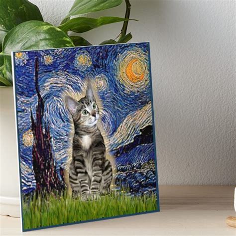Starry Night Van Gogh With A Brown Tabby Cat Art Board Print By