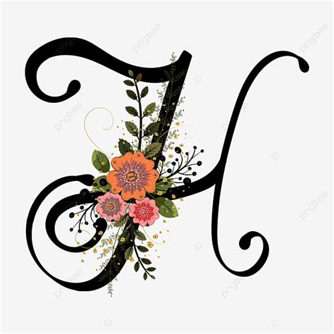 H Alphabet Vector Art Png Alphabet Letter H With Flowers Vintage