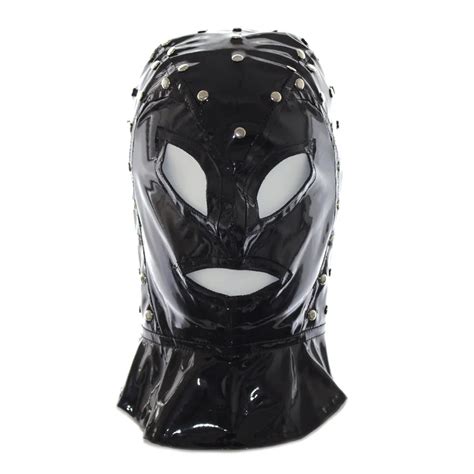 Top Patent Leather Sex Mask Black Bondage Mask With Rivet Fetish Adult Sex Toys For Couples Bdsm