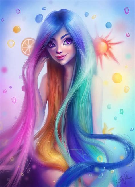 The top female celebs like to wear gorgeous shades of rainbow hair colors with different variations of. Rainbow Hair by SandraWinther | Rainbow hair, Digital art ...