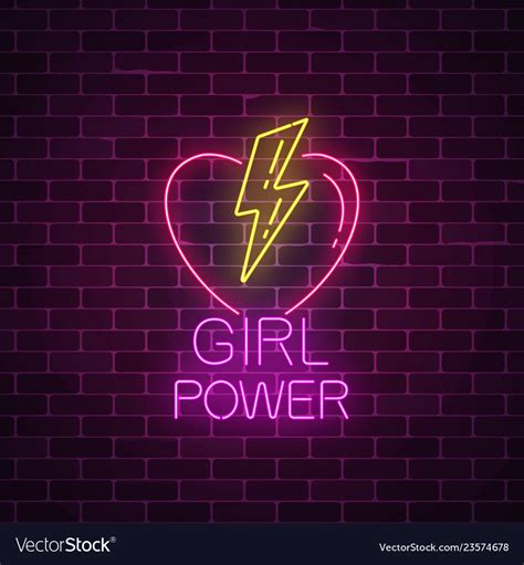 Girls Power Sign In Neon Style Glowing Symbol Of Vector Image