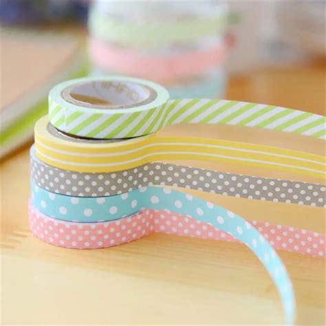 5 Pcslot Diy Cute Kawaii Candy Color Washi Tape Lovely Dot Stripe