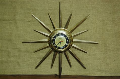 Vintage Star Burst Mid Century Brass Wall Clock Very Good Etsy