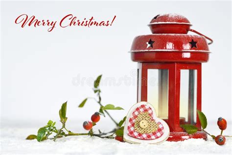Merry Christmas Card With Christmas Lantern Stock Photo Image Of