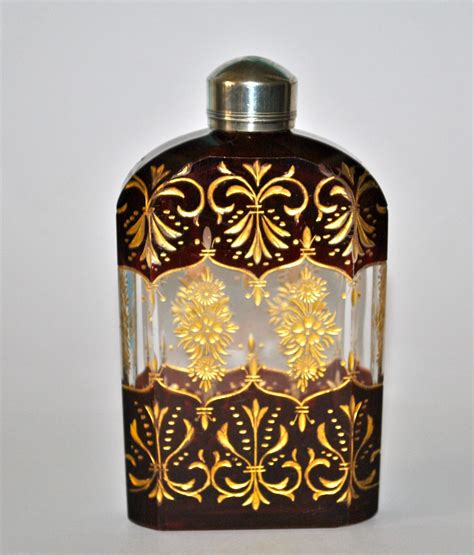 Rare Antique Bohemian Clear Ruby Overlay Glass Perfume Scent Bottle Gold Gilded Ebay Antique