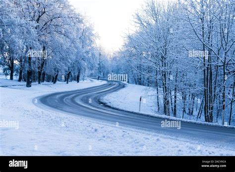 Scenic View Of Empty Road With Snow Covered Landscapesnowy Land Road