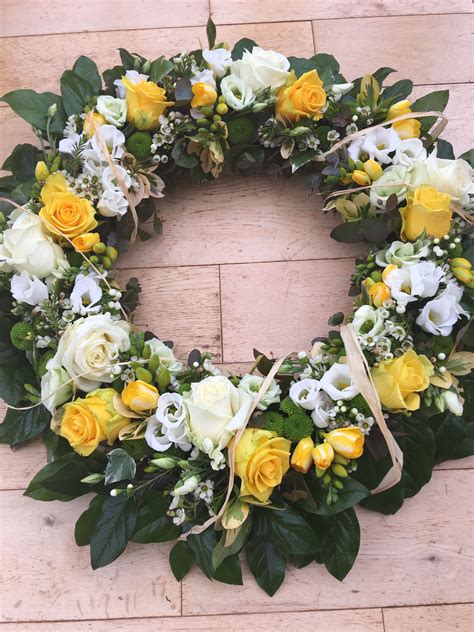 Yellow And White Sympathy Flowers Funeral Wreath Country