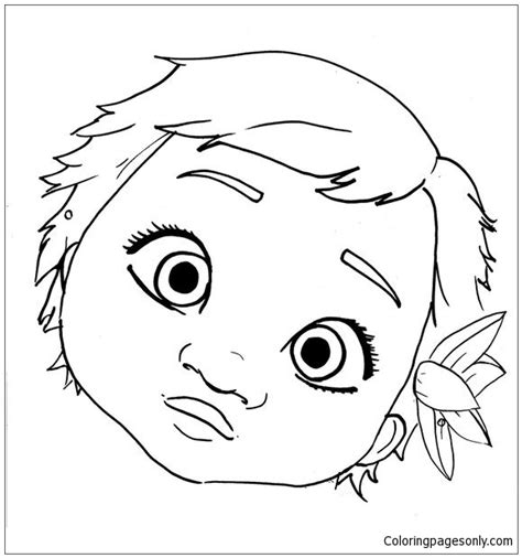 Cute Baby Moana Face Coloring Page Free Printable Coloring Pages