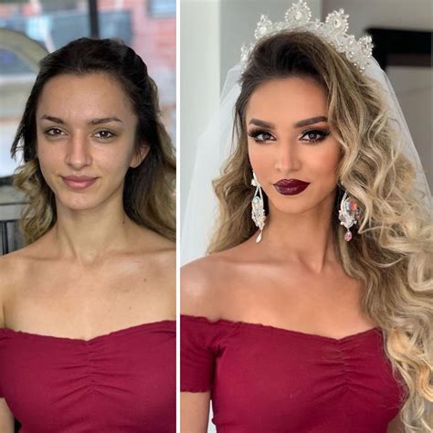 Fotos tomadas antes y después de que las novias fueran maquilladas para