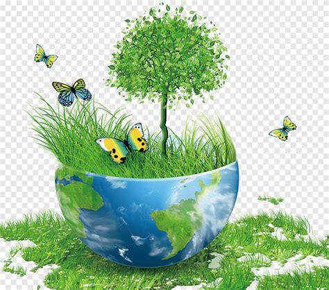 Blue And Green Bowl With Green Grass And Small Tree Animated