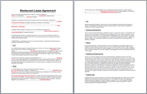 restaurant lease agreement template lease agreement