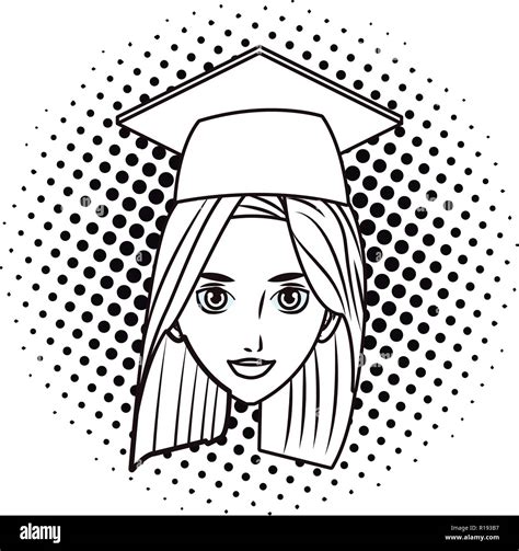 Pop Art Graduate Young Woman Face Cartoon Vector Illustration Graphic