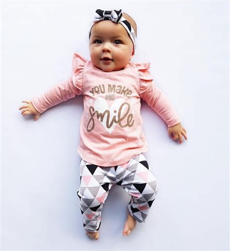 3pcs Newborn Baby Girl Clothes Pink Sleeve Ruffle Topsgeometric Pants