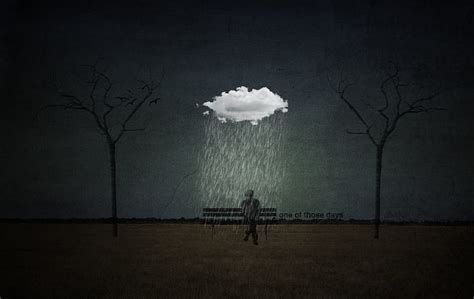 One Of Those Days Dark Sad Bench Gloomy Rain Cloud Trees Hd