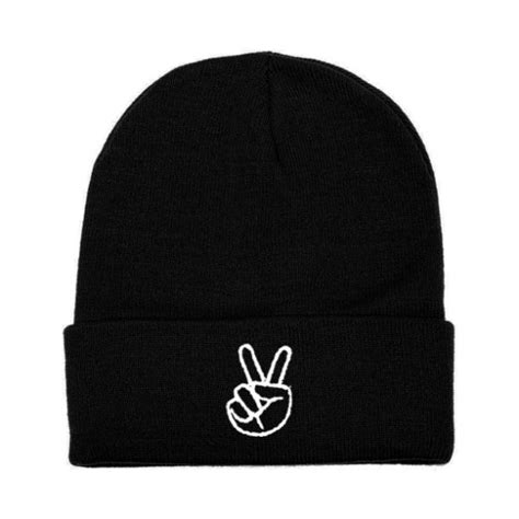 Peace Sign Hand Beanie One Size Fits All Crown Office Supplies