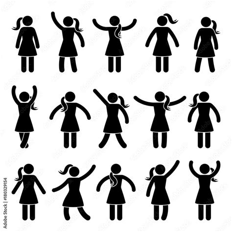 stick figure standing position posing woman person icon posture symbol sign pictogram on white