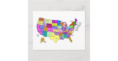 United States Map State Names And Capitals Postcard Zazzle