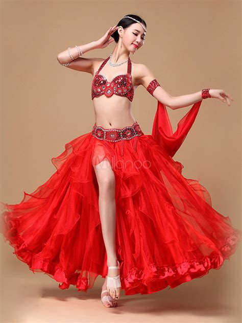 Belly Dance Costume Halter Sexy Red 3 Piece Dancing Costumes