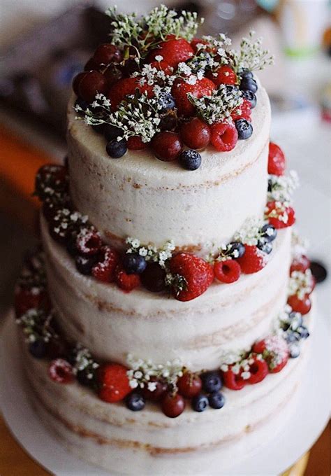Berry Wedding Cake Homemade Wedding Cakes Fruit Recipes Cake Recipes Bolos Naked Cake Fresh