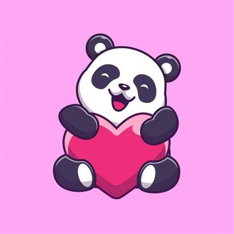 Cute Panda Holding Love Icon Illustration Panda Mascot Cartoon