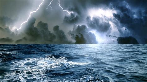 Sky Water Blue Rain Clouds Ocean Sea Storm Lightning Cloud