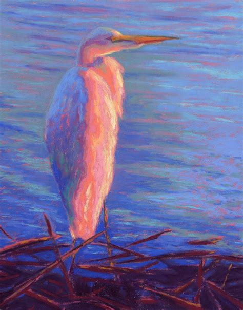 Pastel Painting Egret Shorebird Pastel Painting By Poucher