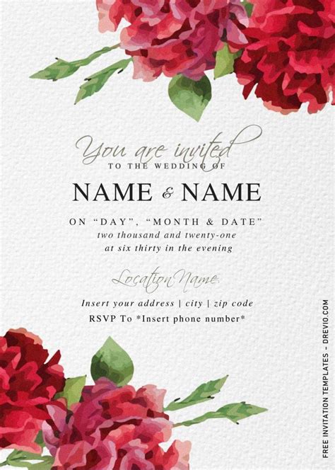 Free Botanical Floral Wedding Invitation Templates For Word Download