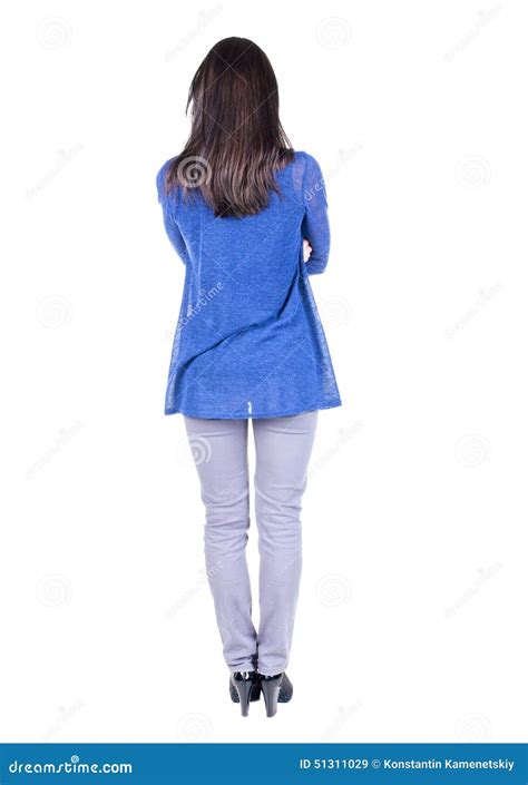 Back View Of Standing Young Beautiful Brunette Woman Stock Image