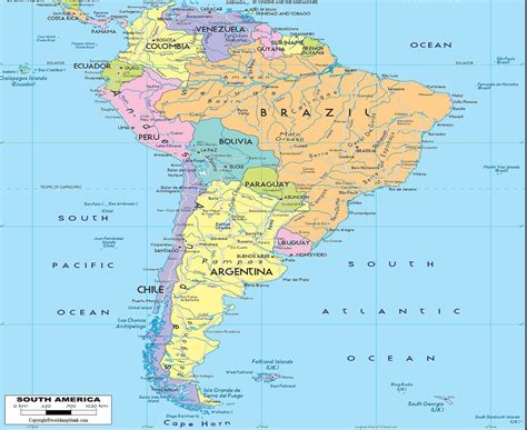 Printable Labeled Map Of South America Political With
