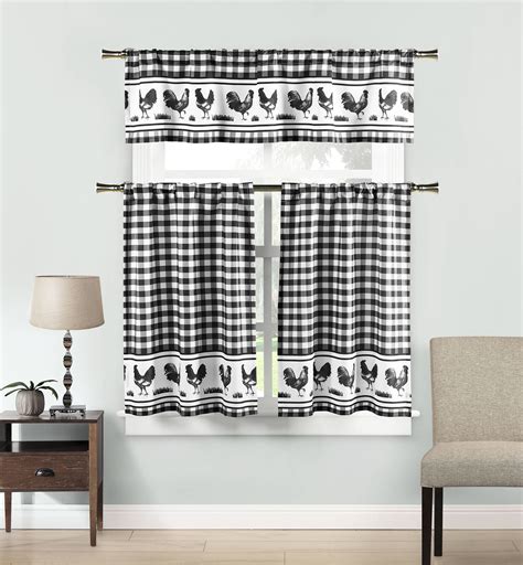 3 Piece Hellen Kitchen Curtain Set 58 In W X 15 In L In Black White