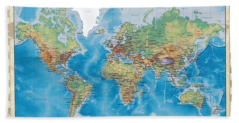 Huge Hi Res Mercator Projection Physical And Political Relief World Map