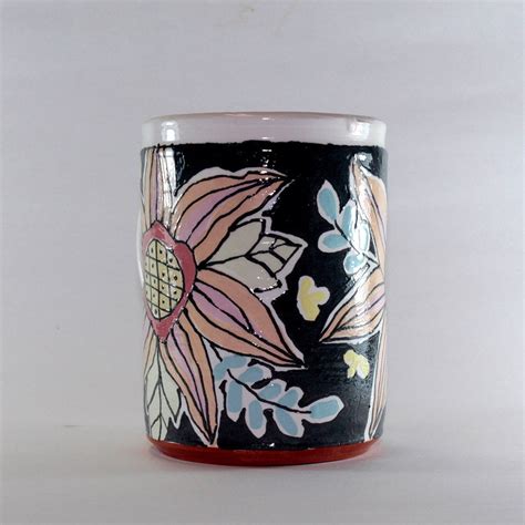 Handpainted Handthrown Floral Earthenware Coffee Mug Etsy