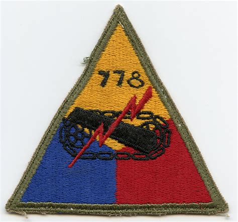 Wwii Us Army 778th Tank Battalion Patch With Hand Applied Number