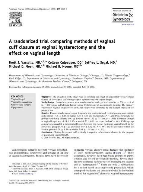 Pdf A Randomized Trial Comparing Methods Of Vaginal Cuff Closure At