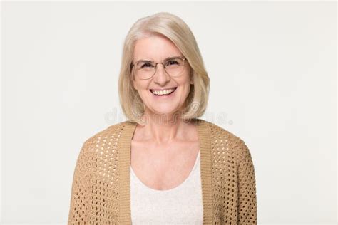 Happy Old Woman In Glasses Isolated On Background Portrait Stock Image